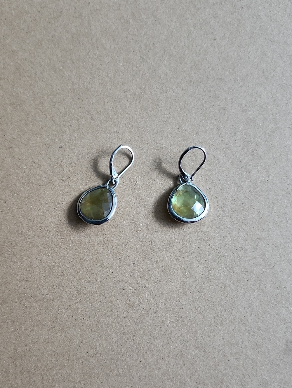 Yellow Teardrop Faceted Dangle Earrings - Silver Setting